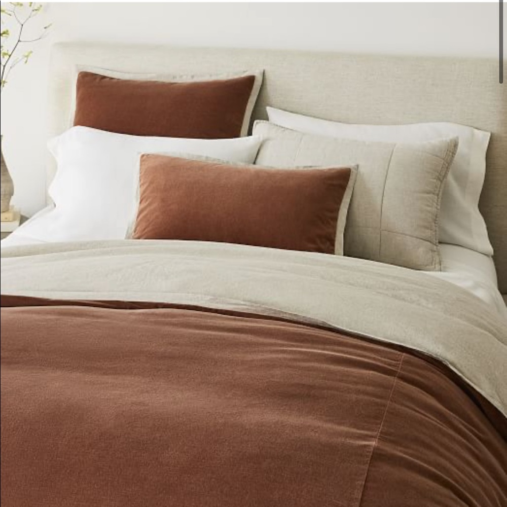 West Elm full / queen cotton linen velvet duvet cover burnt orange and 2 shams